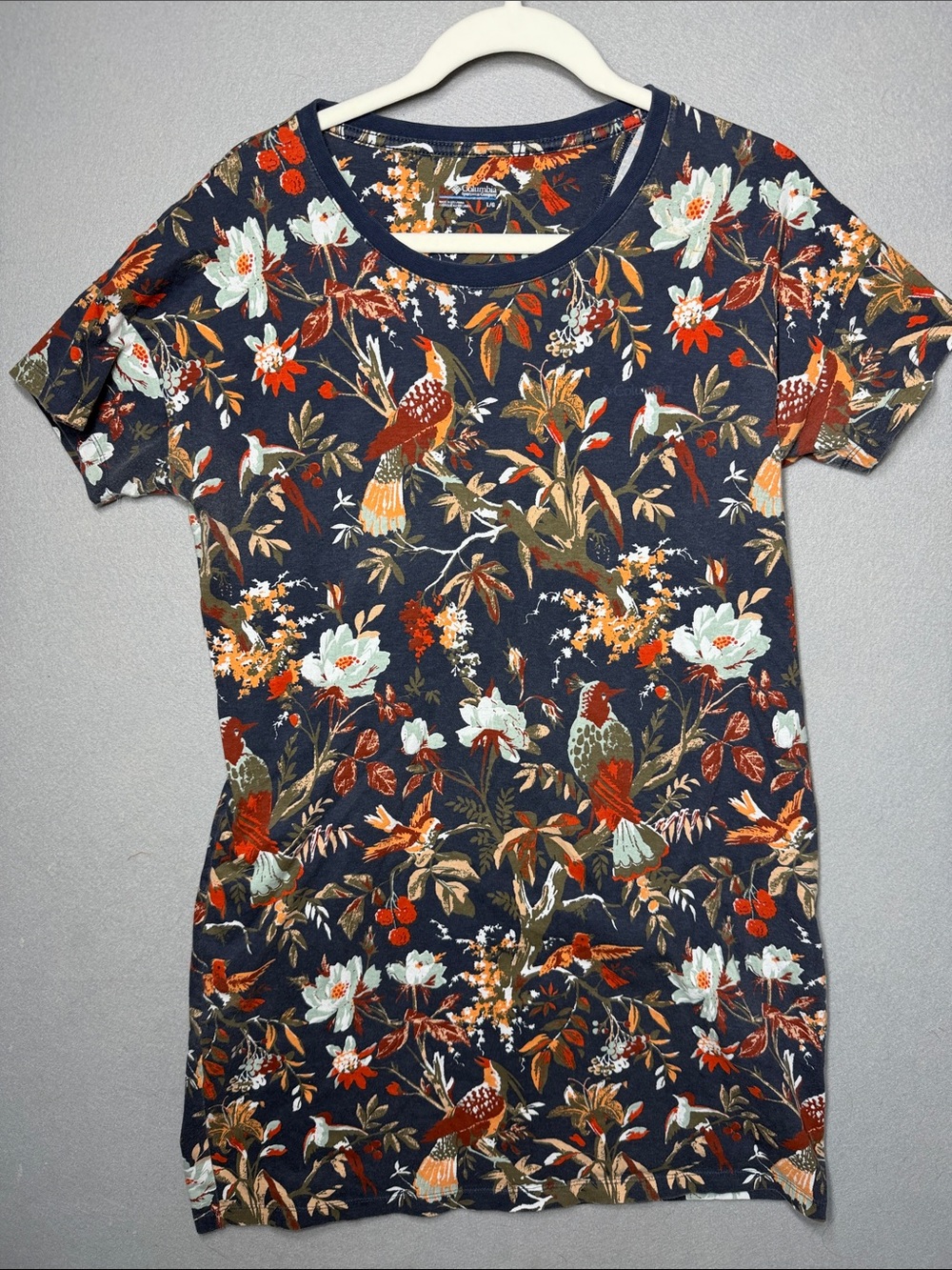 Columbia sportswear Women's t shirt  Dress unique bird floral print 100% cotton